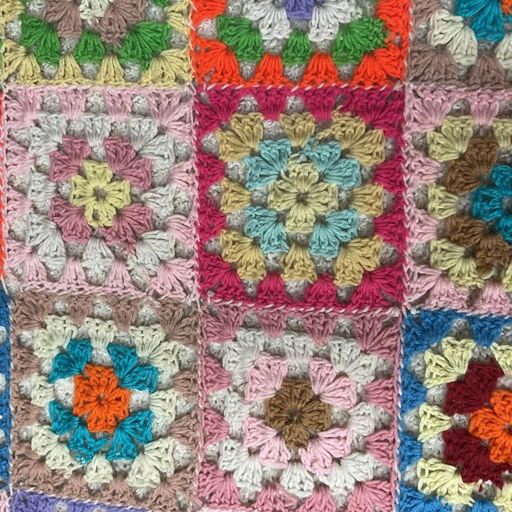 Handmade Granny Square Crochet Afghan Bedspread Blanket Colorful Vintage Style‎